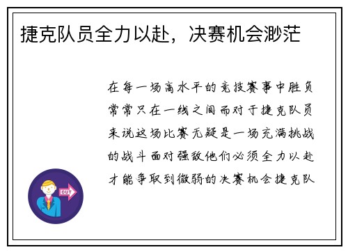 捷克队员全力以赴，决赛机会渺茫