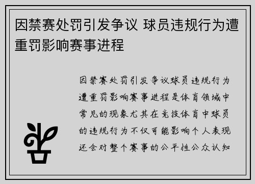因禁赛处罚引发争议 球员违规行为遭重罚影响赛事进程